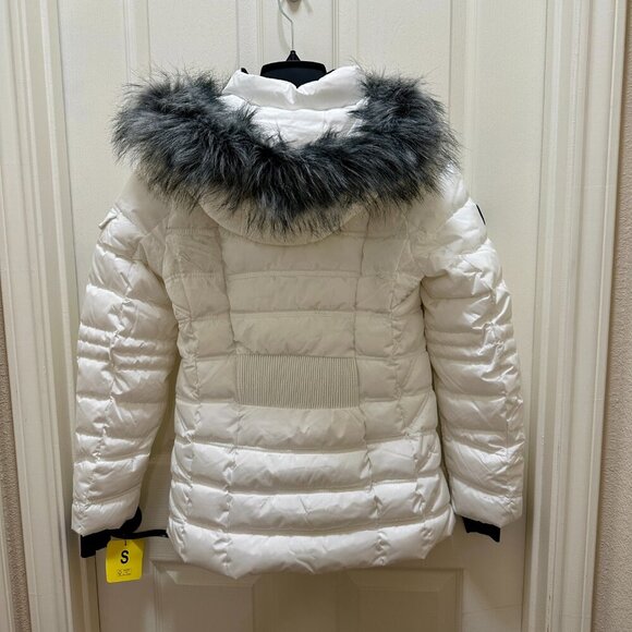 New Nautica Women's Puffer Jacket Size S White Water Resistant Faux Fur Hood - Picture 12 of 15